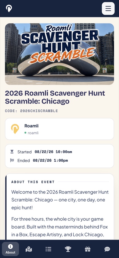 Roamli screenshot: Event page