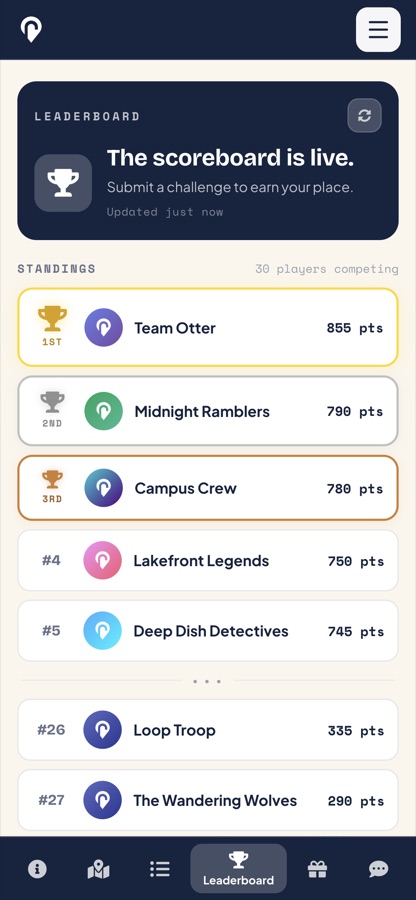 Roamli screenshot: Leaderboard